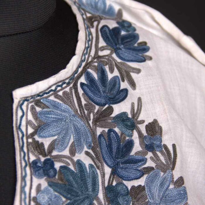 White Blue Ruby Cotton Short Kurti with Ari Embroidery - Image 2