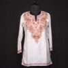 White Ruby Cotton Short Kurti with Pink Ari Embroidery