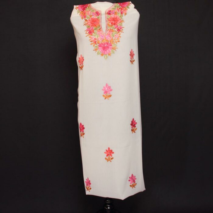 White Georgette 3 Piece Suit With Aari Work - Image 2