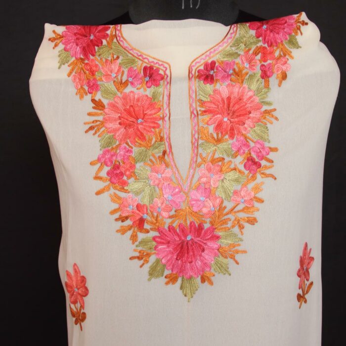 White Georgette 3 Piece Suit With Aari Work - Image 3