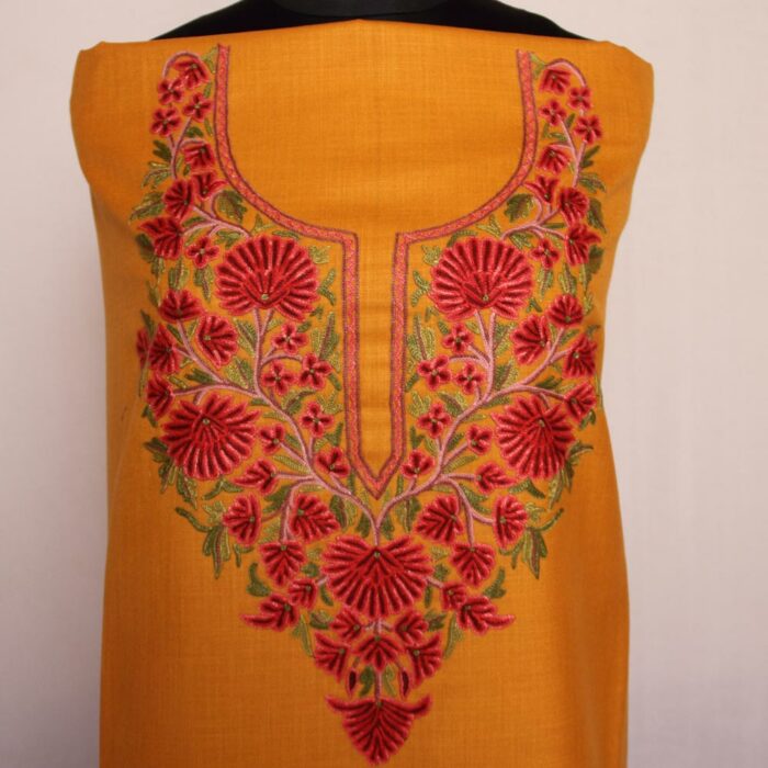 Mustard Ruby Cotton 2pc Suit with Aari Hand Work