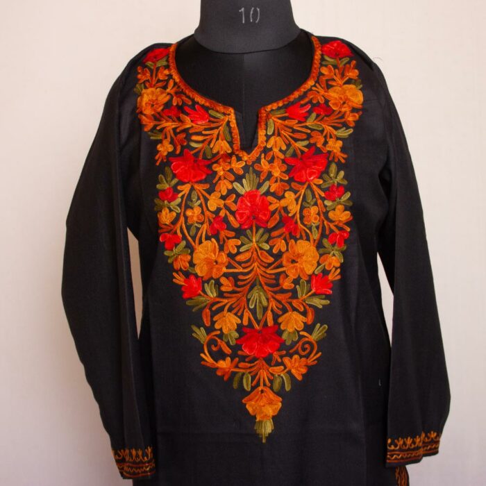 Black Shahi Bahar Ruby Cotton Aari Kurta