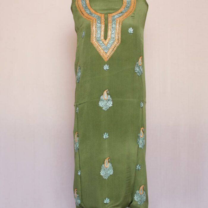Luxe Green 3Pc Crepe Suit with Hand Sozni & Tilla Embroidery - Image 3