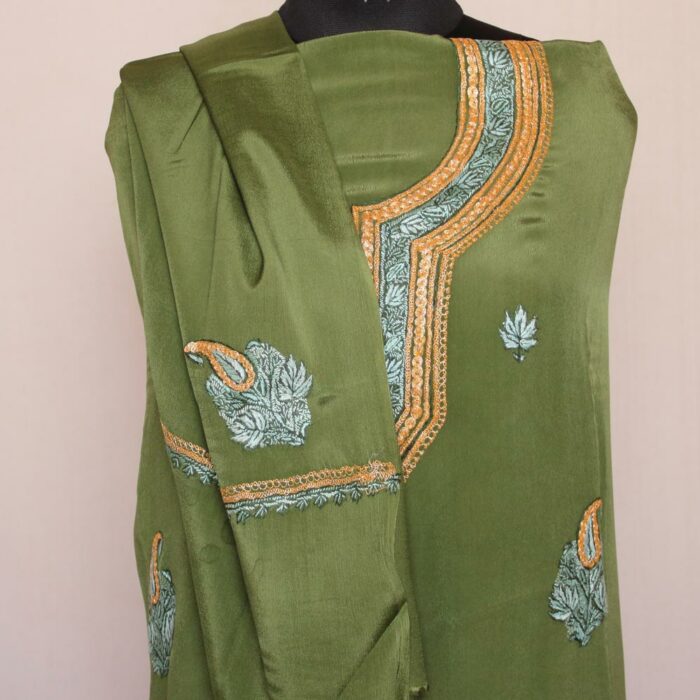 Luxe Green 3Pc Crepe Suit with Hand Sozni & Tilla Embroidery