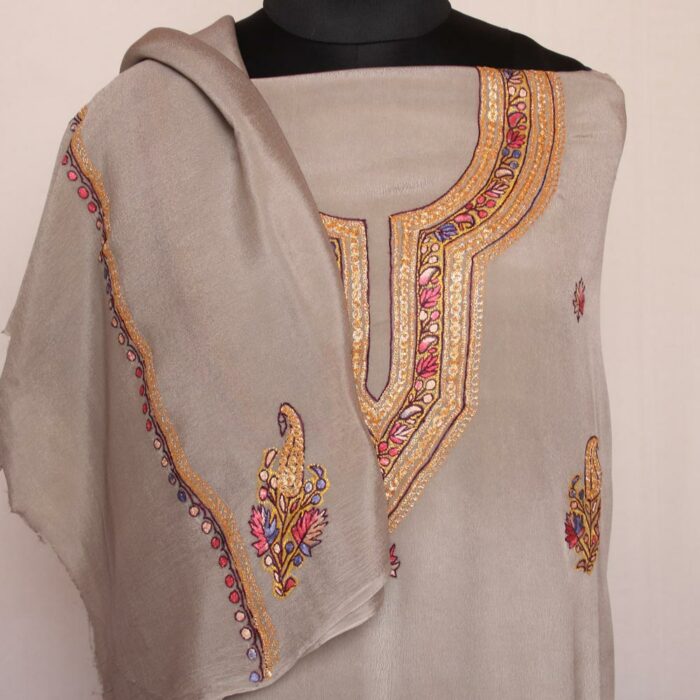 3Pc Crepe Suit with Hand Sozni and Tilla Embroidery