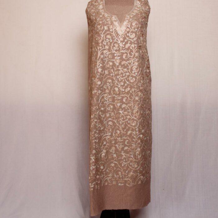 Dark Beige Crush Cotton 2pc Suit with Aari Work