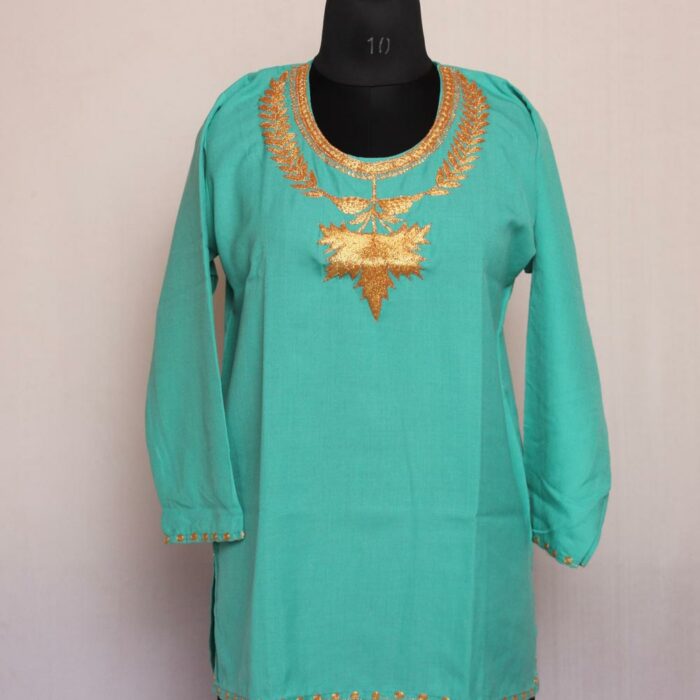 Green Boni Pun Summer Cool Cotton Tilla Short Kurta