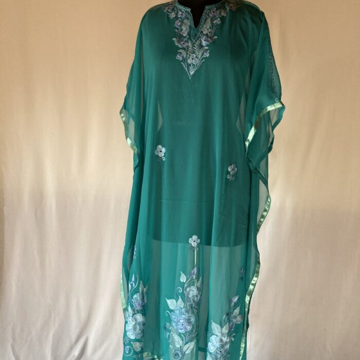 Green Georgette Aari Work Kaftan Top L49 - Image 3