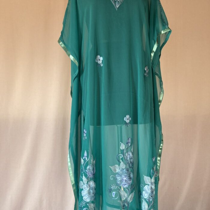 Green Georgette Aari Work Kaftan Top L49 - Image 4