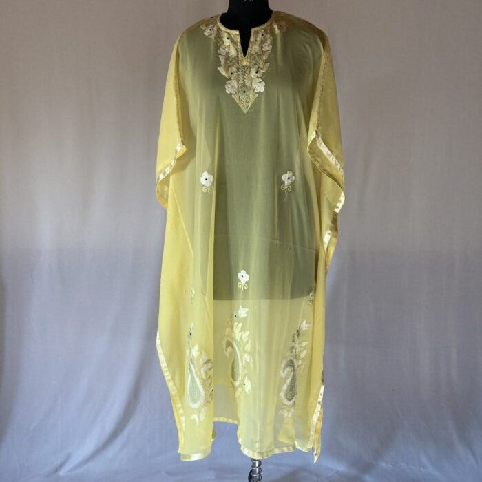 Yellow Georgette Aari Work Kaftan Top L48 - Image 2