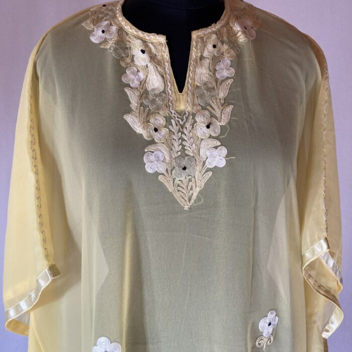 Yellow Georgette Aari Work Kaftan Top L48