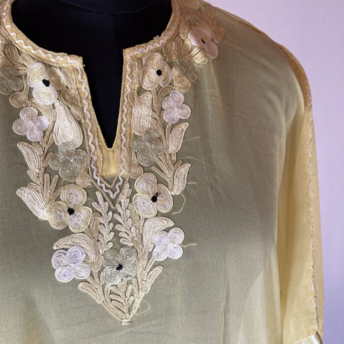Yellow Georgette Aari Work Kaftan Top L48 - Image 3