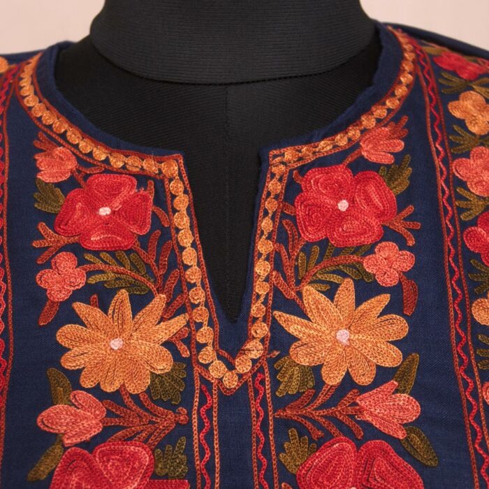 Dark Blue Ruby Cotton Kurta Featuring Intricate Aari Work - Image 3