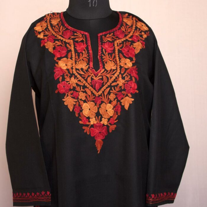 Black Floral Ruby Cotton Aari Kurta