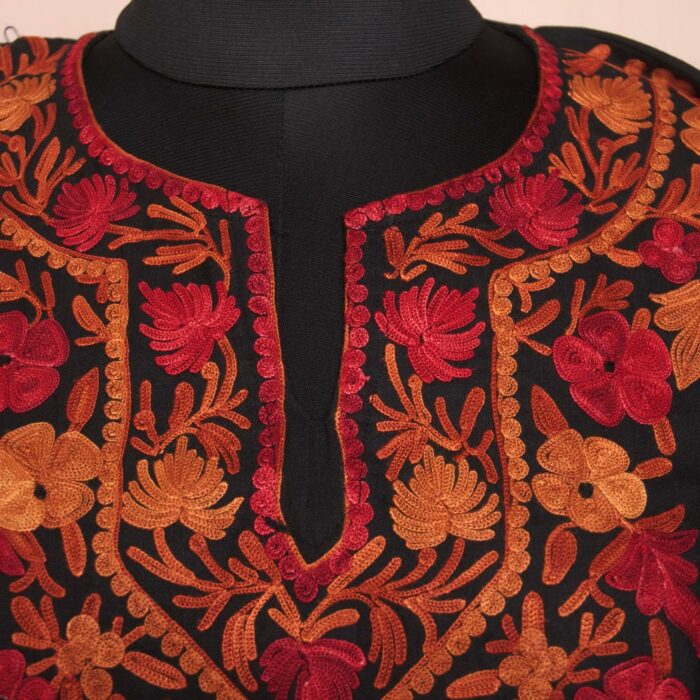 Black Floral Ruby Cotton Aari Kurta - Image 3