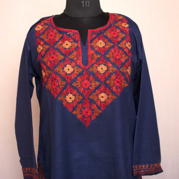 Dark Blue Ruby Cotton Aari Summer Kurta