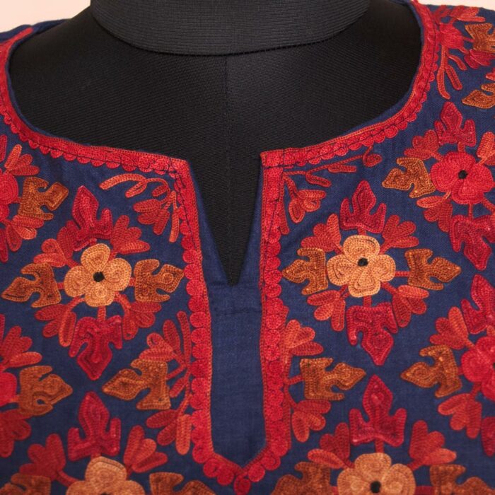 Dark Blue Ruby Cotton Aari Summer Kurta - Image 2