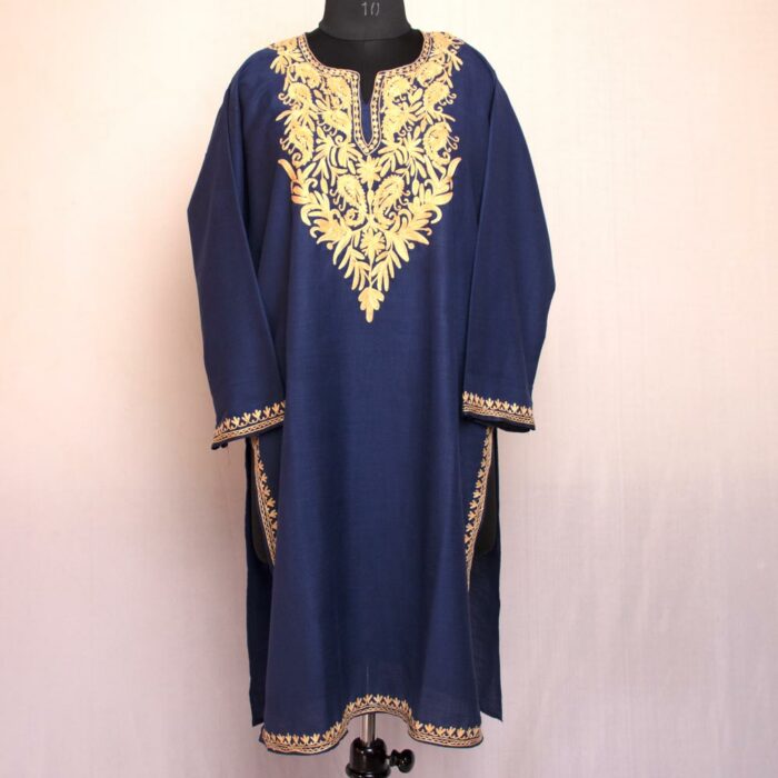 Dark Blue Ruby Cotton Aari Summer Kurta 3XL - Image 2