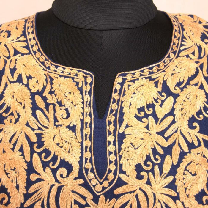 Dark Blue Ruby Cotton Aari Summer Kurta 3XL - Image 3