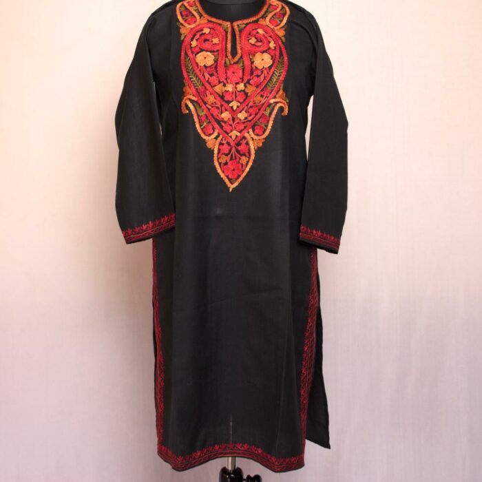 Black Badam Ruby Cotton Aari Kashmiri Summer Kurta - Image 2