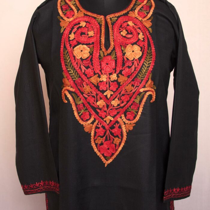 Black Badam Ruby Cotton Aari Kashmiri Summer Kurta
