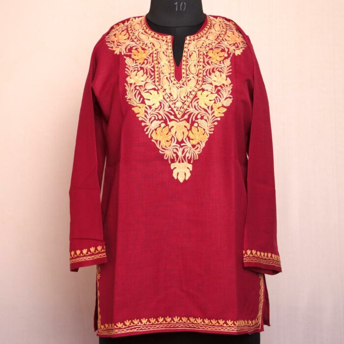 Red Chinari Ruby Cotton Aari Short Kurti