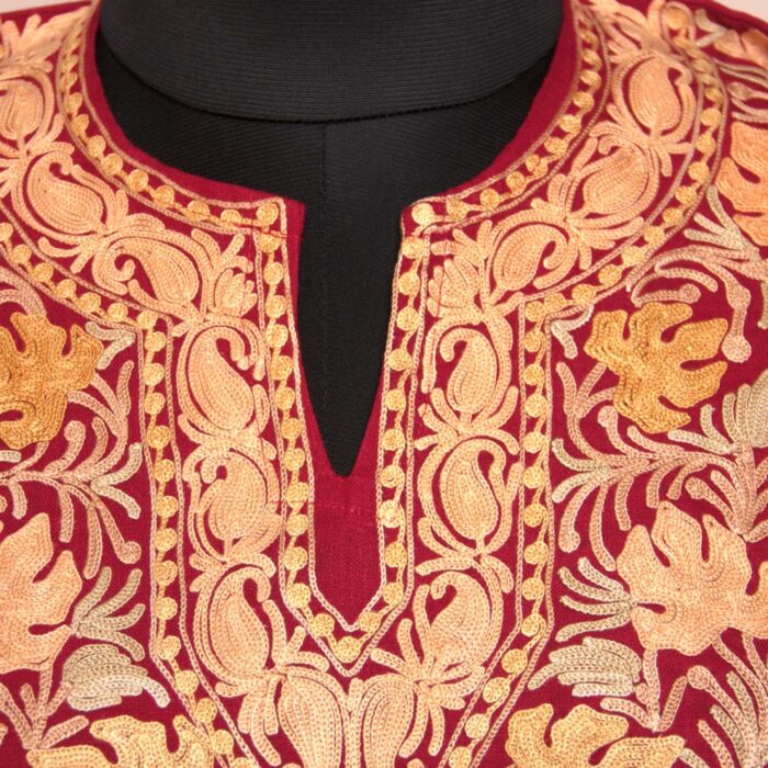Red Chinari Ruby Cotton Aari Short Kurti - Image 2