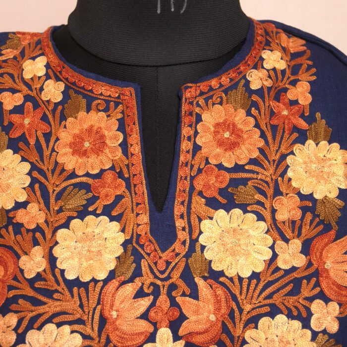 Dark Blue Bodh Posh Ruby Cotton Aari Short Kurti - Image 2