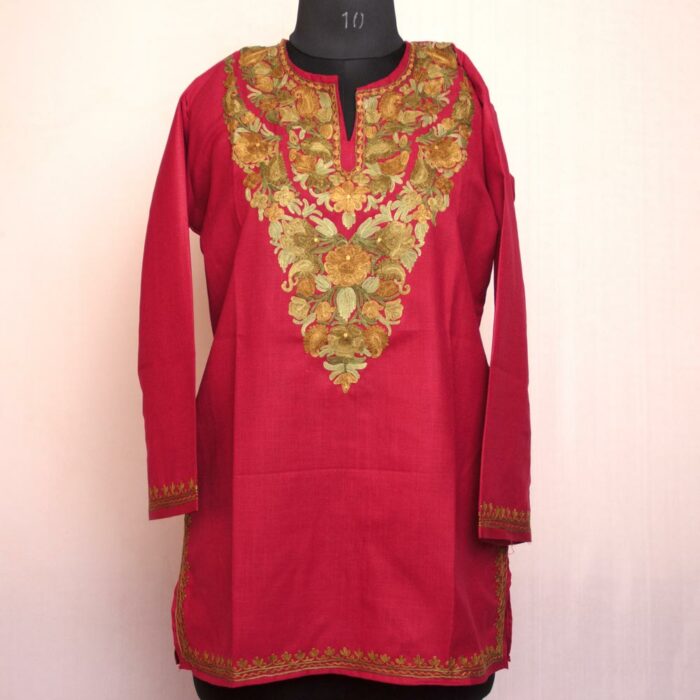 Red Shahi Ruby Cotton Aari Short Kurti