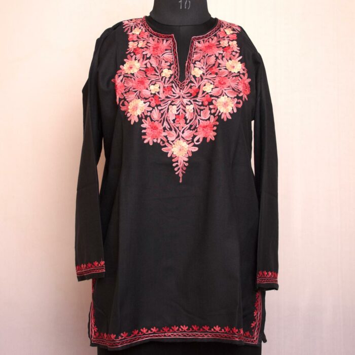 Black Shahi Ruby Cotton Aari Short Kurti