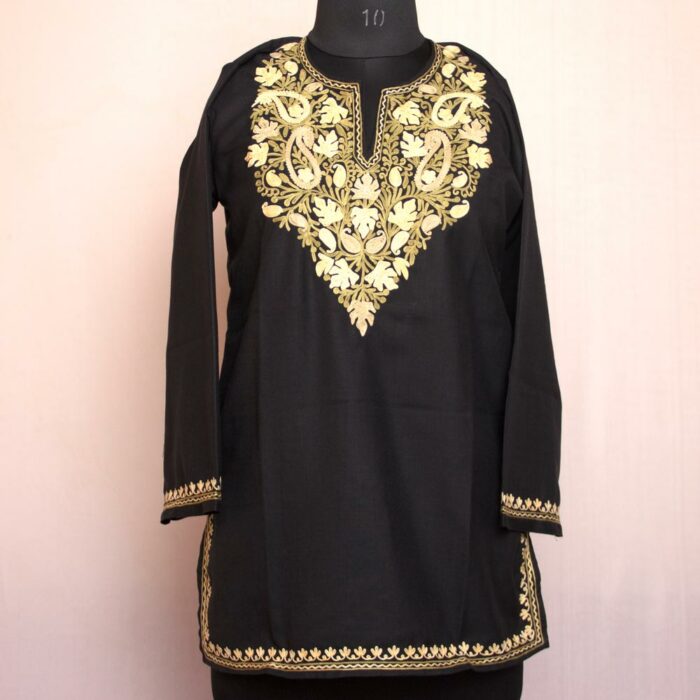 Black Nishat Ruby Cotton Aari Short Kurti