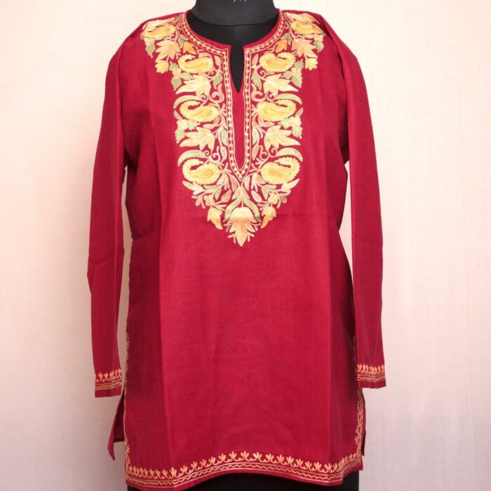 Red Miri Ruby Cotton Aari Short Kurti