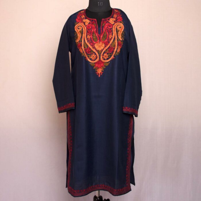 Dark Blue Ruby Cotton Aari Kurta - Image 2