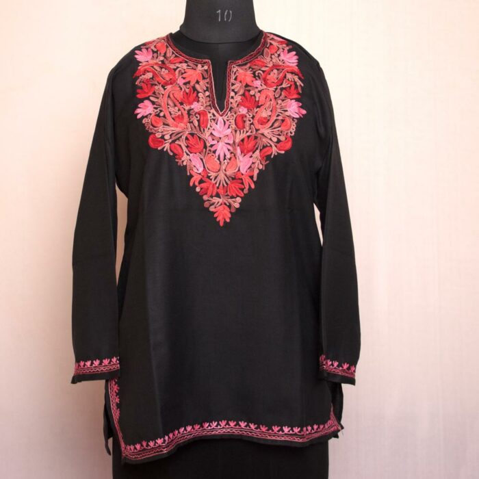 Black Nosh Ruby Cotton Aari Short Kurti