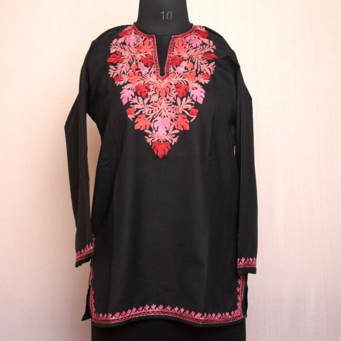 Black Shamsi Ruby Cotton Aari Short Kurti