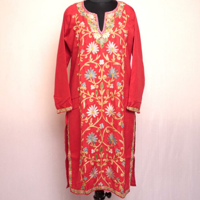 Red Ruby Cotton Aari Kurta - Image 2