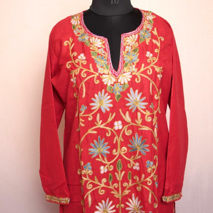 Red Ruby Cotton Aari Kurta