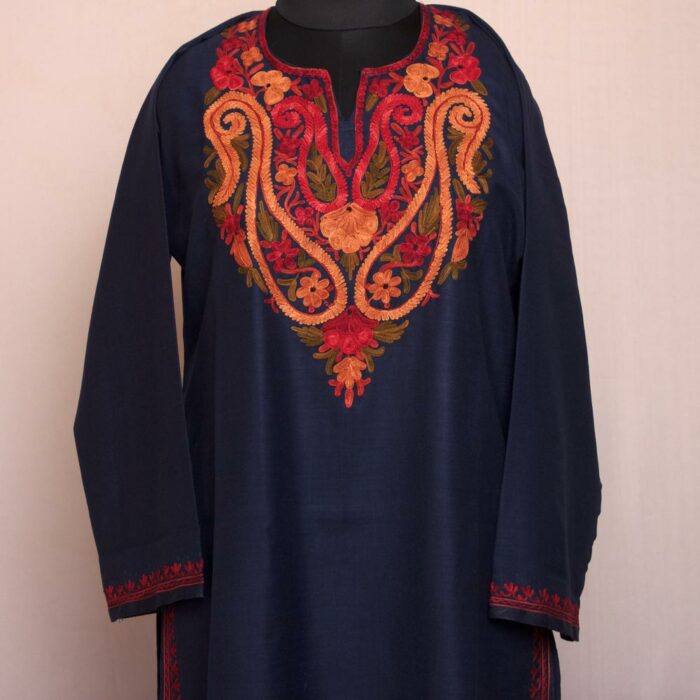 Dark Blue Ruby Cotton Aari Kurta