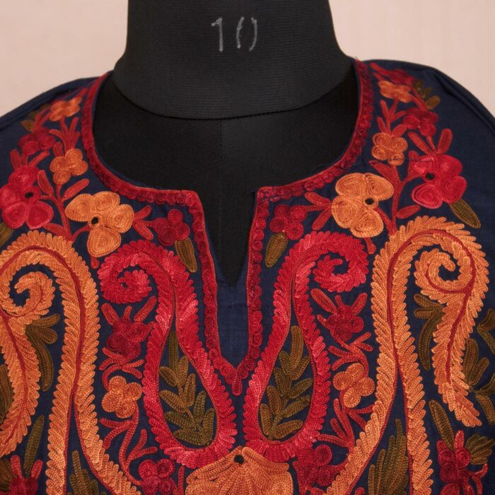 Dark Blue Ruby Cotton Aari Kurta - Image 3