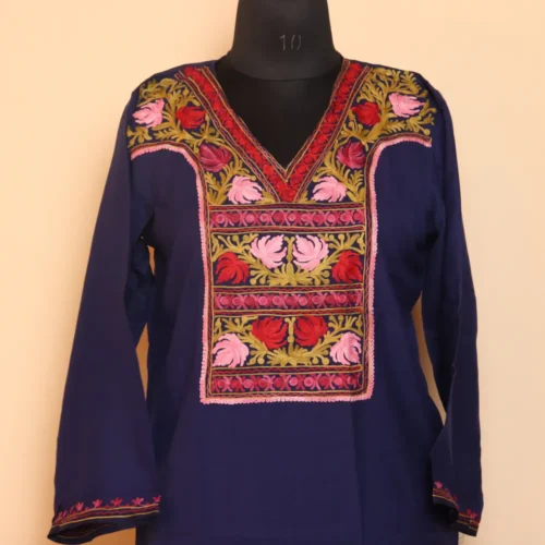 Navy Blue Aari Kashmiri Kurti