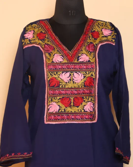 Navy Blue Aari Kashmiri Kurti