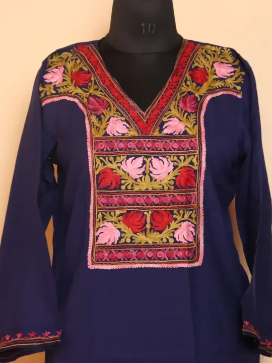 Navy Blue Aari Kashmiri Kurti
