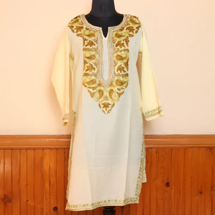 Light Yellow Summer Cool Kurta with Aari Work - Image 2