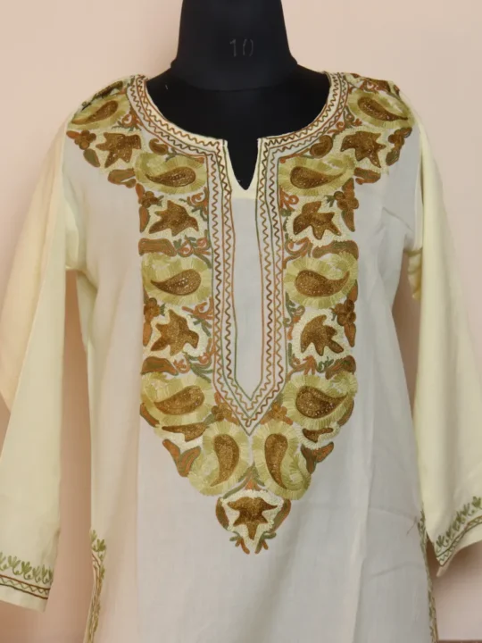 Light Yellow Summer Cool Kurta with Aari Work