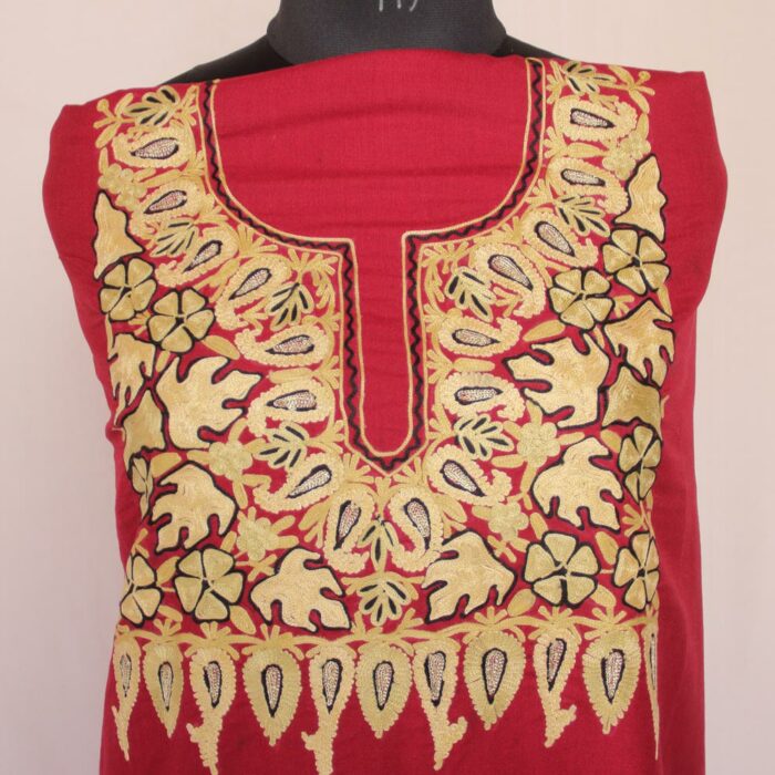Maroon Ruby Cotton 2pc Suit with Aari Work - Image 2
