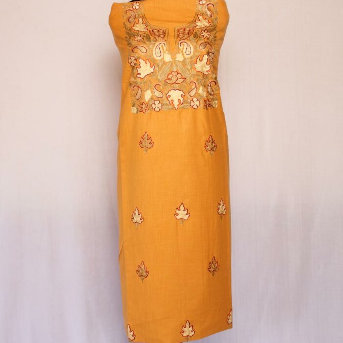 Mustard Yellow Chinari Ruby Cotton 2pc Suit with Aari Work
