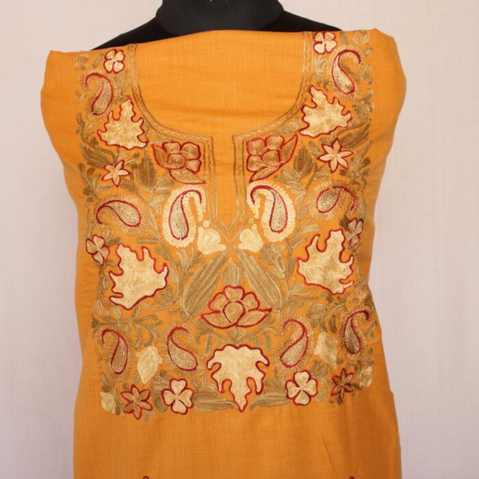 Mustard Yellow Chinari Ruby Cotton 2pc Suit with Aari Work - Image 2