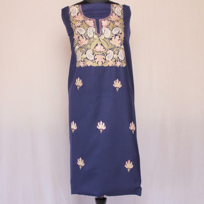 Dark Blue Ruby Cotton 2pc Suit with Aari Work
