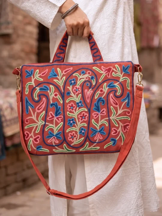 Crewel Laptop Bag With Handwork | Zipped