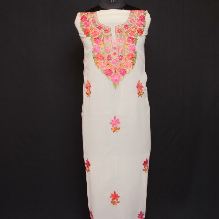 Cream White Shahi Georgette 3Pc Suit With Aari Work - Image 3